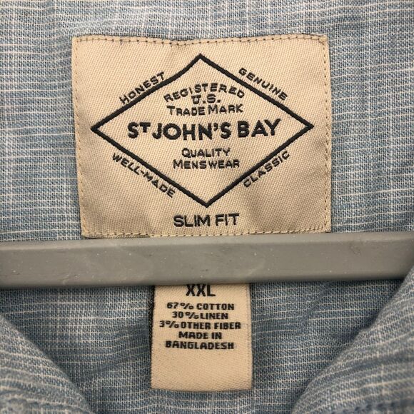 St. John's Bay Button Shirt Mens XXL Linen Blend Slim Fit Striped Long Sleeve - Picture 6 of 16